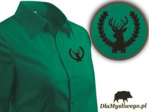 Myśliwska koszula zielona damska byk w wieńcu